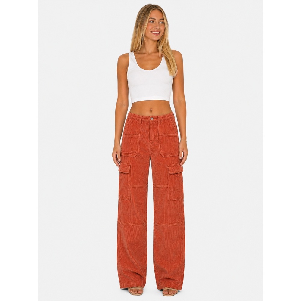 BP Nordstrom Orange Corduroy Cargo Pants High Rise Wide Leg 28 NWOT New